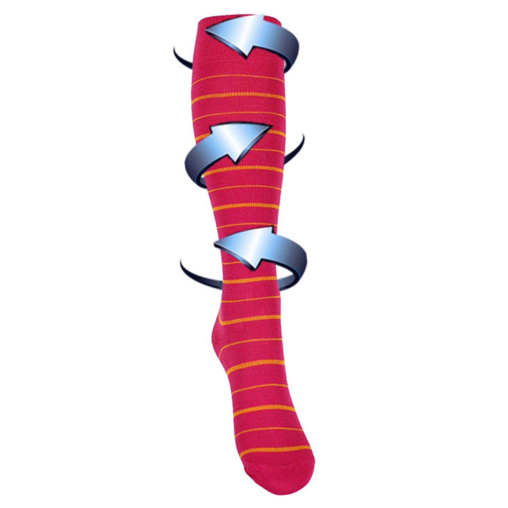 Pink striped support socks for swollen and tired legs