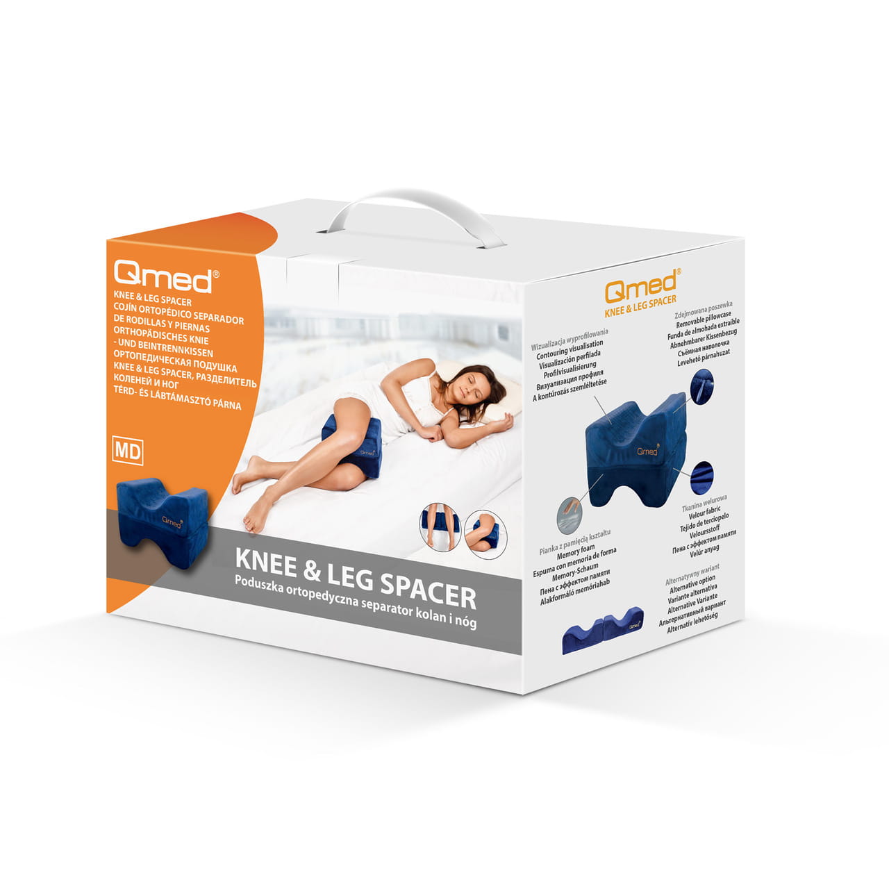 Knee pillow that supports legs and hips when lying on your side or back