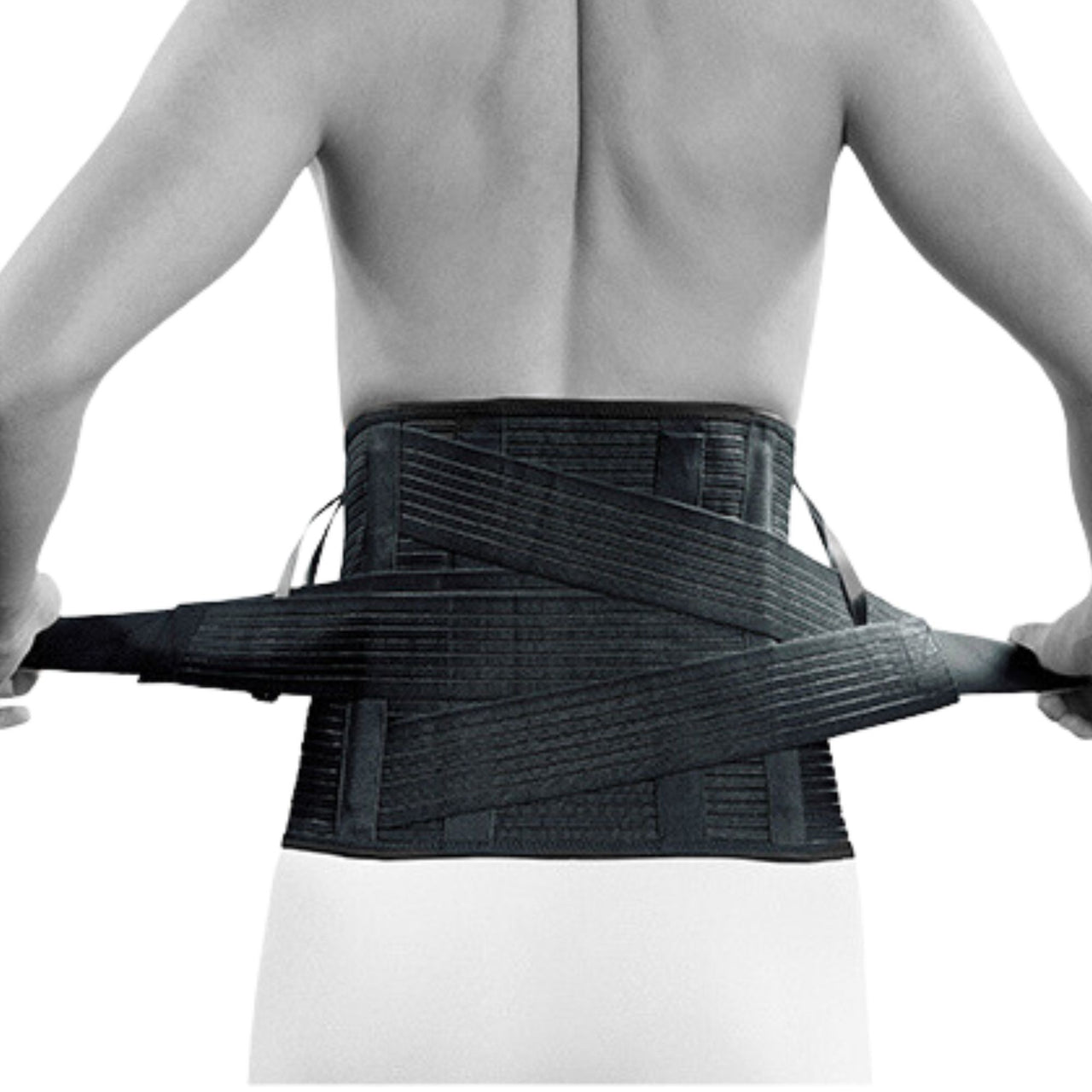 Rückenbandage mit zusätzlichem stabilisierenden Band, niedrige Ausführung, schwarz