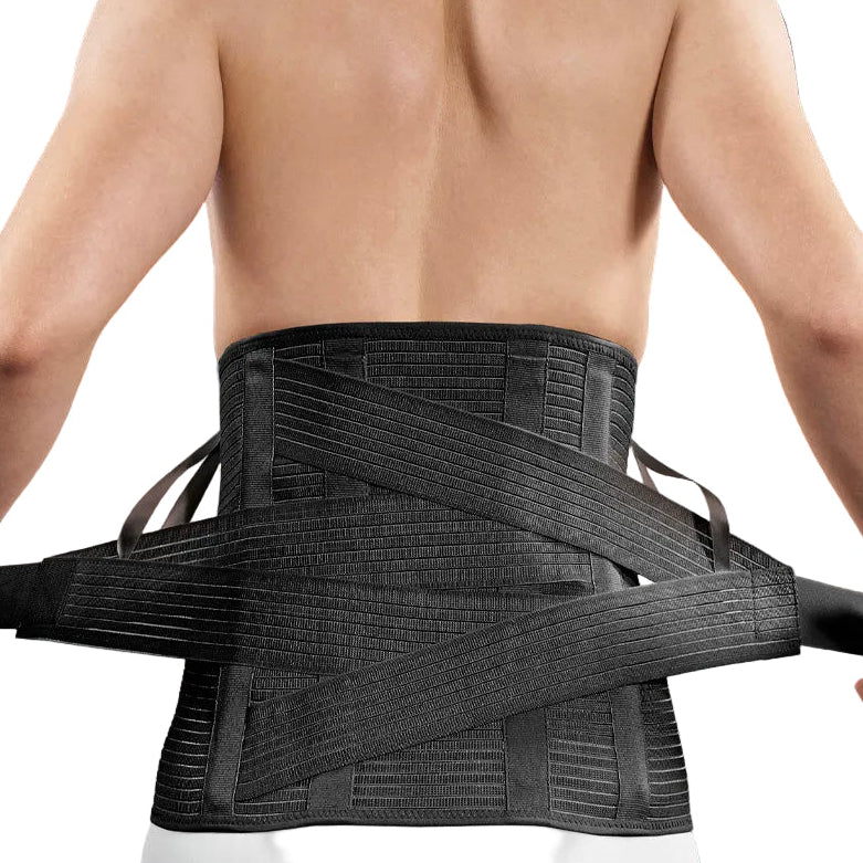 Rückenbandage mit zusätzlichem stabilisierenden Band, hohe Ausführung, schwarz