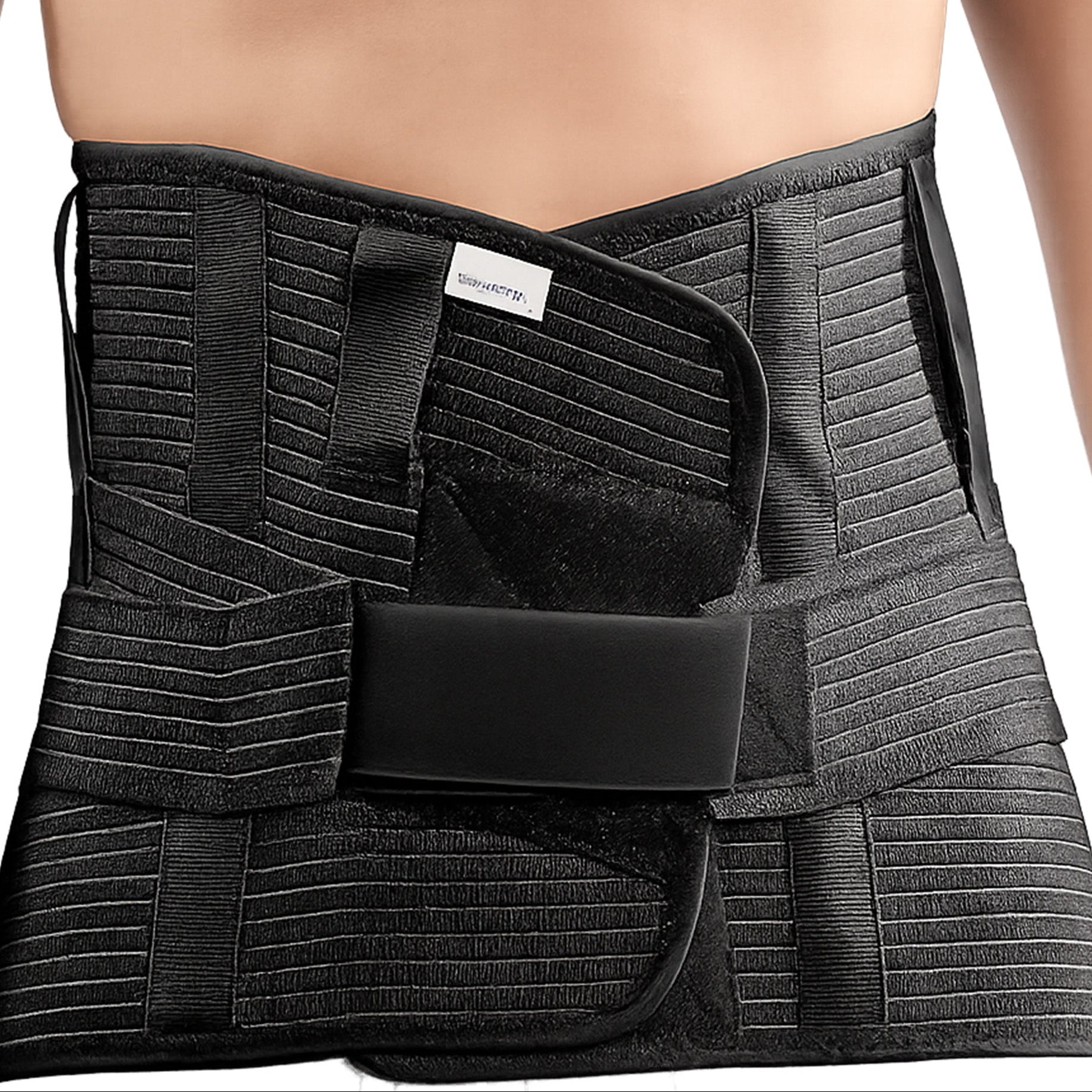 Rückenbandage mit zusätzlichem stabilisierenden Band, hohe Ausführung, schwarz