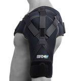 SRX shoulder brace with stabilizing strapt, with heat and compression for an unstable shoulder joint
